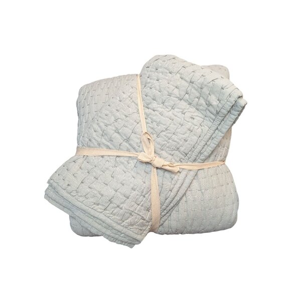 Quince European Linen Cotton Stitch Quilt 3PC Set Color Mist King/Cal King -NEW- - Picture 1 of 8